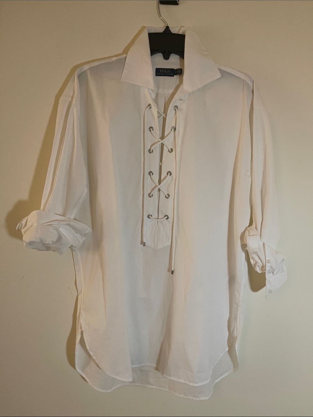 Polo by Ralph Lauren White Lace-Up Popover Shirt